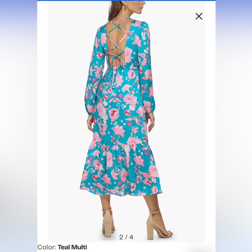 Women’s Kenzie Floral Long Sleeve Lace-Up Satin Maxi Dress